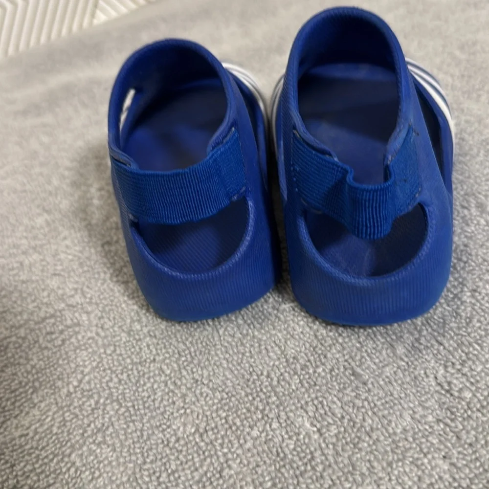 Adidas Kids Blue Sandals size baby size 3 slip on white strips‎